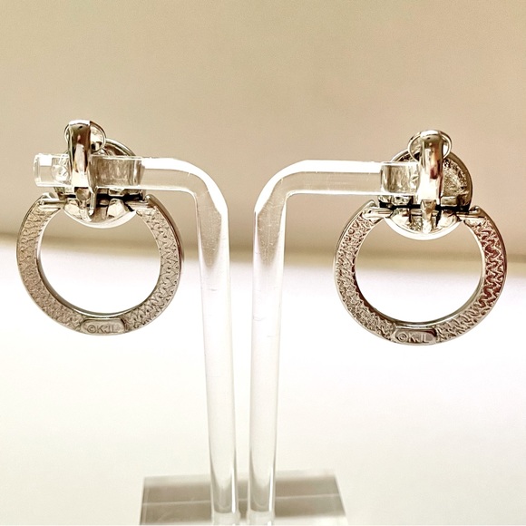 Kenneth Jay Lane Clip Earrings Pearl Crystal Hoops Signed KJL - Picture 4 of 7